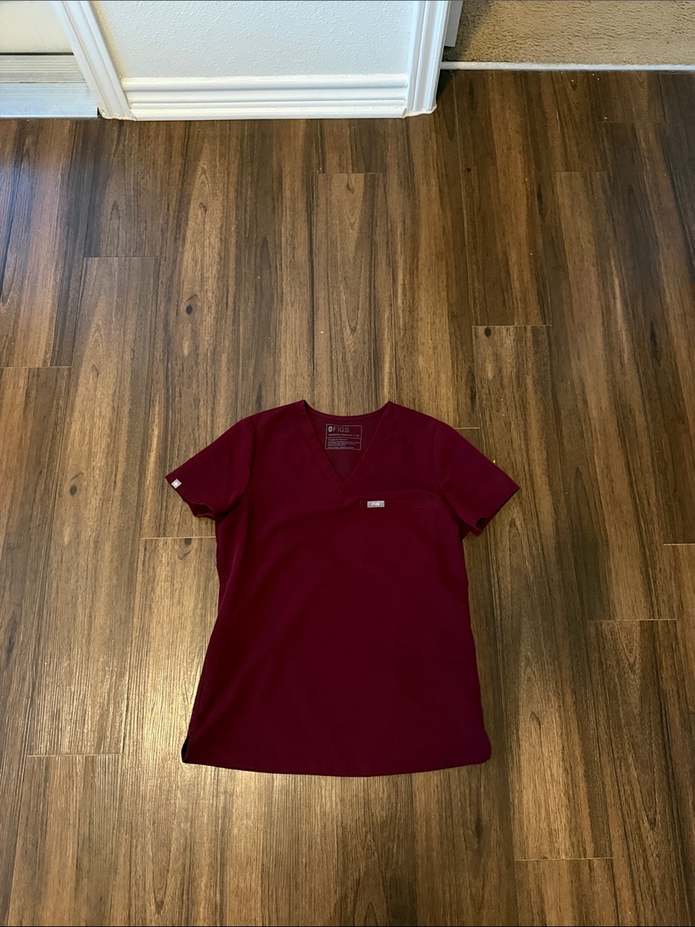 Figs Women's V-Neck Scrub Top in Wine Red